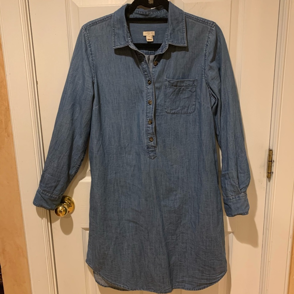 J Crew Denim Chambray Shirt Dress Blue Long Sleeve